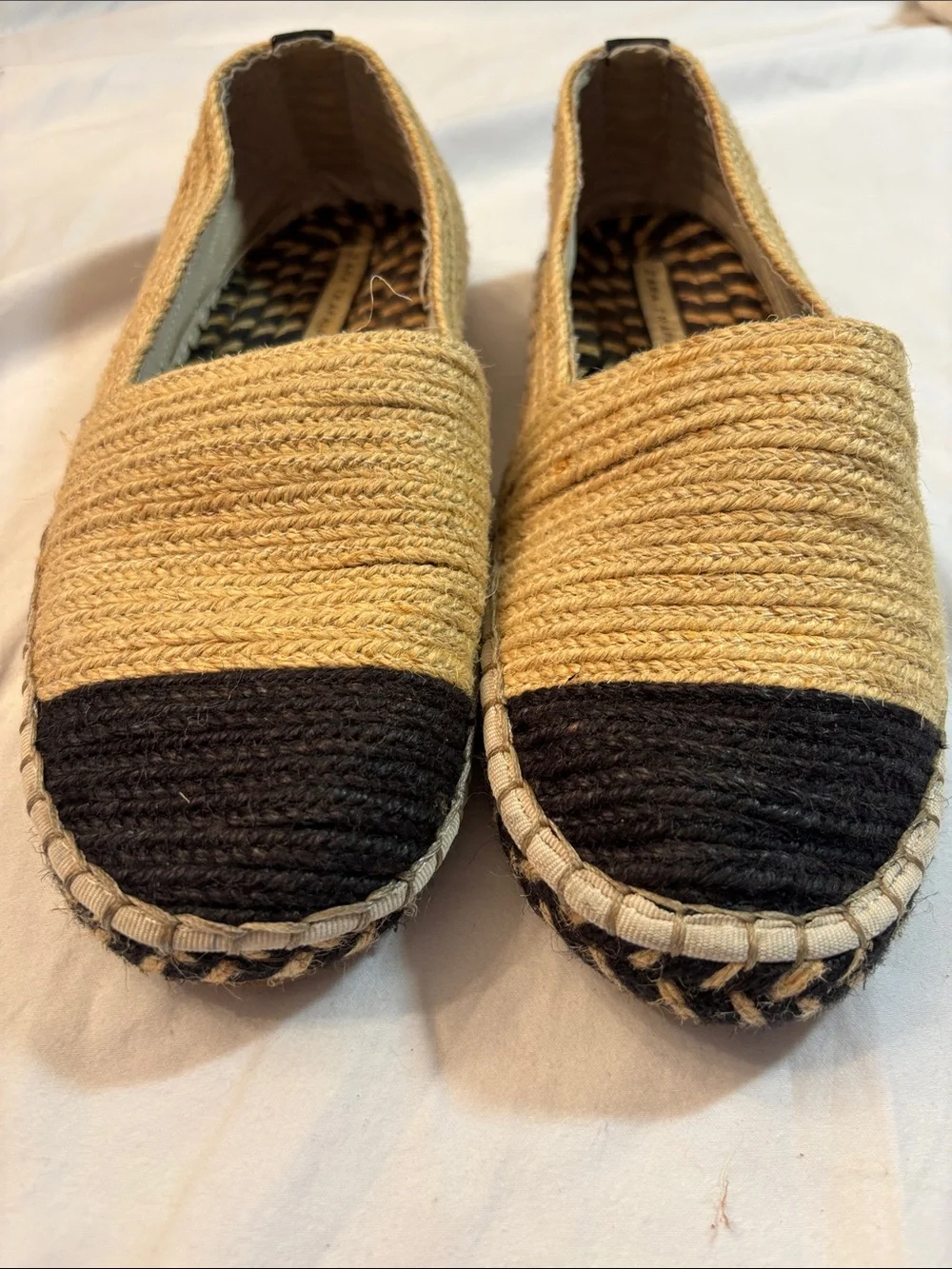 Zara Trafaluc Natural and Black Woven Espadrille Flats, SZ 6.5 New